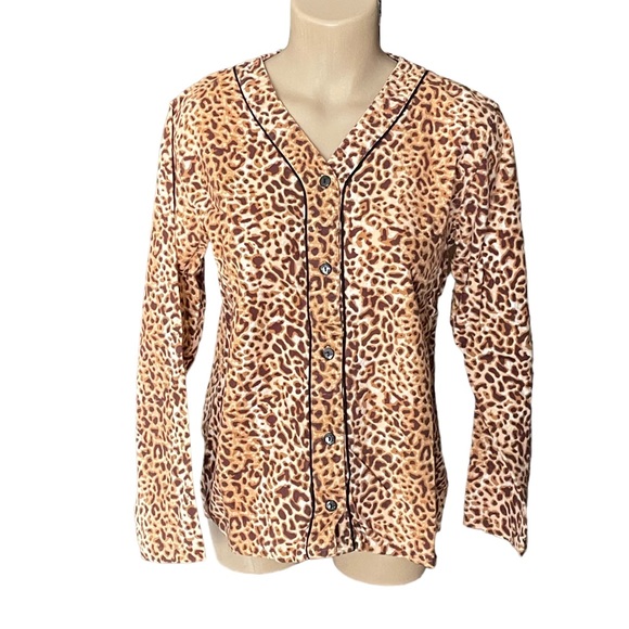 DELICATES Pajamas Animal Print Button Down Top Drawstring Pants Cotton Size XS - Picture 3 of 14